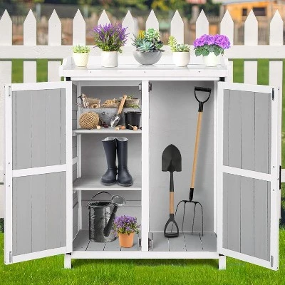 Potting Bench Outdoor Cabinet With Metal Tabletop, Wooden Storage Cabinets Weatherproof, Planting Work Benches With Adjustable Shelf 1 Potting Bench Outdoor Cabinet With Metal Tabletop, Wooden Storage Cabinets Weatherproof, Planting Work Benches With Adjustable Shelf