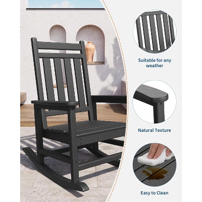 Adirondack Outdoor Patio Rocking Chair, All Weather HDPE Glider Rocker Chair With High Backrest For Porch Balcony Lawn, 380 Lbs Capacity 1 Adirondack Outdoor Patio Rocking Chair, All Weather HDPE Glider Rocker Chair With High Backrest For Porch Balcony Lawn, 380 Lbs Capacity