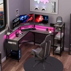 61" L Shaped Gaming Desk, With Monitor Stand, L-Shaped Corner Computer Desks, Built-in LED Lights And Side Storage Pockets, For Small Spaces 15 61" L Shaped Gaming Desk, With Monitor Stand, L-Shaped Corner Computer Desks, Built-in LED Lights And Side Storage Pockets, For Small Spaces -Living Aura Store GUEST 007e5ab9 d030 466e ac62 c26f17f8b0a5