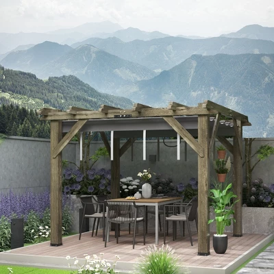 10'X 10' Cedar Wood Pergola, Retractable Shade Canopy, Durable, Rot Resistant,Solid Structure, Patio Pergola For Backyard, Deck, Garden 6 10'X 10' Cedar Wood Pergola, Retractable Shade Canopy, Durable, Rot Resistant,Solid Structure, Patio Pergola For Backyard, Deck, Garden - Image 6
