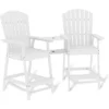 Outdoor Bar Height Adirondack Chairs With Connecting Tray, Balcony Chairs Adirondack For Deck, Backyard, Patio High AdirondackChairs Set Of 2