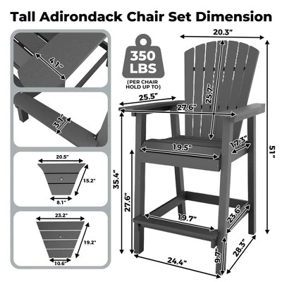 Patio HDPE Adirondack Chairs, Outdoor Tall Seating, For Deck, Balcony, Backyard, Patio Bar Stool Chair, Gray 1 Patio HDPE Adirondack Chairs, Outdoor Tall Seating, For Deck, Balcony, Backyard, Patio Bar Stool Chair, Gray