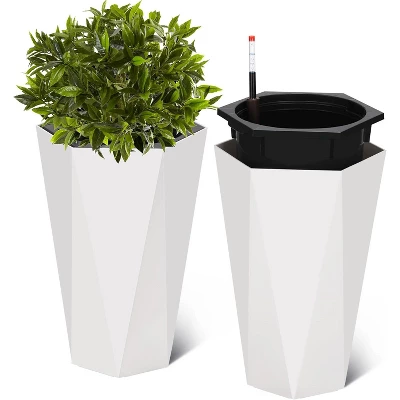 22.5 Inch Tall Diamond Planters (Set Of 2), Self-Watering With Water Level Monitor & Wheels, Flower Pots For Patio, Living Room 9 22.5 Inch Tall Diamond Planters (Set Of 2), Self-Watering With Water Level Monitor & Wheels, Flower Pots For Patio, Living Room - Image 9