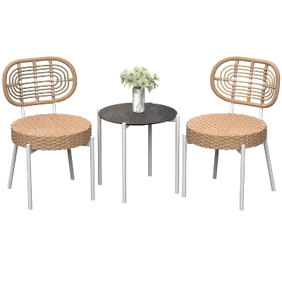 3 Pieces Patio Set Outdoor Wicker Bistro Set All-Weather Rattan Deck Conversation Set Of 3 With Table & Cushions For Deck Patio Balcony Backyard 9 3 Pieces Patio Set Outdoor Wicker Bistro Set All-Weather Rattan Deck Conversation Set Of 3 With Table & Cushions For Deck Patio Balcony Backyard - Image 9