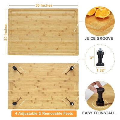 Wooden Stove Top Cover, With Groove And Adjustable Legs For Gas, Electric Stove, Chopping Board For Rvs, Small Kitchens, Camping 2 Wooden Stove Top Cover, With Groove And Adjustable Legs For Gas, Electric Stove, Chopping Board For Rvs, Small Kitchens, Camping - Image 2
