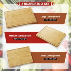 Bamboo Cutting Board Set Of 3, Chopping Board Set With Holder, Deep Juice Grooves, Inner Handles -Living Aura Store GUEST 051f6bea c09d 4d06 b580 ca1c3bbeb4a5
