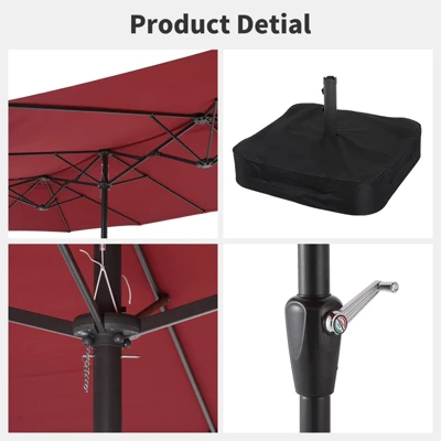 15 FT Extra Large Patio Umbrella W/ Base, Double-Sided Umbrella With Crank Handle, Outdoor UVProtective Pool Umbrella For Garden, Backyard, Poolside 3 15 FT Extra Large Patio Umbrella W/ Base, Double-Sided Umbrella With Crank Handle, Outdoor UVProtective Pool Umbrella For Garden, Backyard, Poolside - Image 3