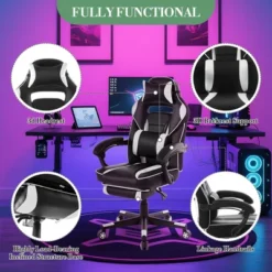 360° Swivel Gaming Chair With Retractable Footrest, Adjustable Height PU Leather Computer Chair, Ergonomic Lumbar & Headrest Support For Play Room, 9 360° Swivel Gaming Chair With Retractable Footrest, Adjustable Height PU Leather Computer Chair, Ergonomic Lumbar & Headrest Support For Play Room, -Living Aura Store GUEST 05a8f267 37f9 433a bbec aadb81c06b03