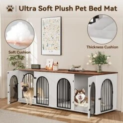 71" Large Dog Crate Furniture For 2 Dogs, Wooden Double Dog Crate, Indoor Dog Kennel TV Stand With Divider And Cushion For Large Medium Dogs,White 13 71" Large Dog Crate Furniture For 2 Dogs, Wooden Double Dog Crate, Indoor Dog Kennel TV Stand With Divider And Cushion For Large Medium Dogs,White -Living Aura Store GUEST 0634d4dc 8a9e 401e a439 83240f01f45c