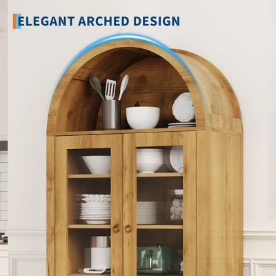 71 Inch Tall Arched Cabinet - Arched Kitchen Pantry Cabinet With Hidden Drawer, Adjustable Shelves, Display Storage For Living Room, Dining Room 2 71 Inch Tall Arched Cabinet - Arched Kitchen Pantry Cabinet With Hidden Drawer, Adjustable Shelves, Display Storage For Living Room, Dining Room - Image 2