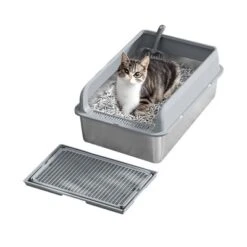Stainless Steel Cat Litter Box With Lid, Large Litter Box For Big Cats Non-Stick Stainless Steel Cat Boxes With Double Layer Litter Mat And Scoop 19 Stainless Steel Cat Litter Box With Lid, Large Litter Box For Big Cats Non-Stick Stainless Steel Cat Boxes With Double Layer Litter Mat And Scoop -Living Aura Store GUEST 067e1403 138e 4fb6 a530 4b4c330ef75e