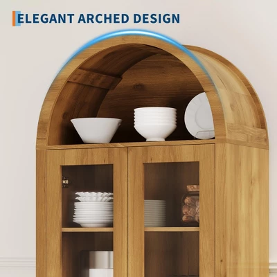 70 Inch Tall Arched Pantry Cabinet With Acrylic Doors - 5-Tier Adjustable Shelf, Wooden Storage, Modern Bookshelf For Kitchen, Dining, Living Room 3 70 Inch Tall Arched Pantry Cabinet With Acrylic Doors - 5-Tier Adjustable Shelf, Wooden Storage, Modern Bookshelf For Kitchen, Dining, Living Room - Image 3