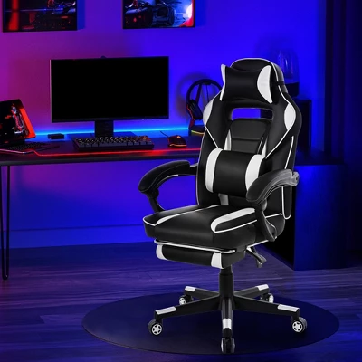 360° Swivel Gaming Chair With Retractable Footrest, Adjustable Height PU Leather Computer Chair, Ergonomic Lumbar & Headrest Support For Play Room, 2 360° Swivel Gaming Chair With Retractable Footrest, Adjustable Height PU Leather Computer Chair, Ergonomic Lumbar & Headrest Support For Play Room, - Image 2