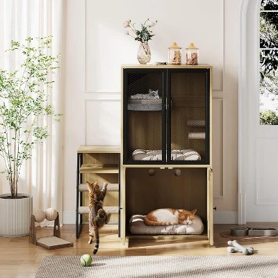 Cat Litter Box Enclosure, Double Cat House With Storage, Enclosed Litter Box Furniture With Ladder 3 Cat Litter Box Enclosure, Double Cat House With Storage, Enclosed Litter Box Furniture With Ladder - Image 3