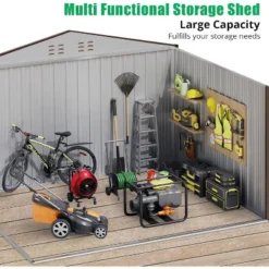10X12 FT Outdoor Storage Shed, Galvanized Steel Storage Shed, Steel Sliding Doors, Weather Resistant, Garden Tool Shed With Lockable Door -Living Aura Store GUEST 0894df65 669b 41cb b3db ebae9e8a3e5a