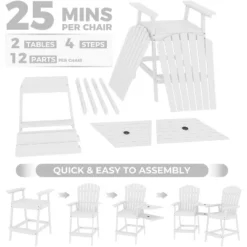 Outdoor Bar Height Adirondack Chairs With Connecting Tray, Balcony Chairs Adirondack For Deck, Backyard, Patio High AdirondackChairs Set Of 2 -Living Aura Store GUEST 08a785c2 2e91 4875 b836 9cccc9577f2d