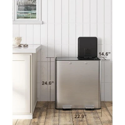 60L/16 Gal Kitchen Trash Can With Separate Lids,2×8 Gal Pedal Trash Bin With Removable Basket,Stainless Steel Garbage Can For Kitchen Office 1 60L/16 Gal Kitchen Trash Can With Separate Lids,2×8 Gal Pedal Trash Bin With Removable Basket,Stainless Steel Garbage Can For Kitchen Office