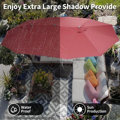 15 FT Extra Large Patio Umbrella W/ Base, Double-Sided Umbrella With Crank Handle, Outdoor UVProtective Pool Umbrella For Garden, Backyard, Poolside 2 15 FT Extra Large Patio Umbrella W/ Base, Double-Sided Umbrella With Crank Handle, Outdoor UVProtective Pool Umbrella For Garden, Backyard, Poolside - Image 2