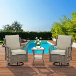 3 Piece Outdoor Patio Set - Wicker Rocking Bistro Set With 2 Swivel Chairs, Tempered Glass Top Table, Rattan Outdoor Furniture, For Porch Backyard 13 3 Piece Outdoor Patio Set - Wicker Rocking Bistro Set With 2 Swivel Chairs, Tempered Glass Top Table, Rattan Outdoor Furniture, For Porch Backyard -Living Aura Store GUEST 0c978e48 b78c 48e8 8f6f 00bb74ce6fe5