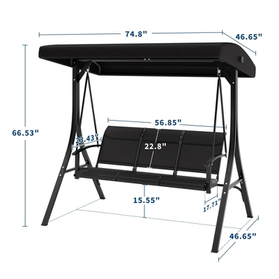 3-Seat Outdoor Porch Swing Chair, Patio Hanging Swing With Adjustable Canopy And Armrests 4 3-Seat Outdoor Porch Swing Chair, Patio Hanging Swing With Adjustable Canopy And Armrests - Image 4