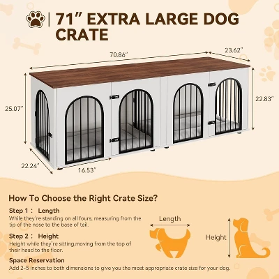 71" Large Dog Crate Furniture For 2 Dogs, Wooden Double Dog Crate, Indoor Dog Kennel TV Stand With Divider And Cushion For Large Medium Dogs,White 5 71" Large Dog Crate Furniture For 2 Dogs, Wooden Double Dog Crate, Indoor Dog Kennel TV Stand With Divider And Cushion For Large Medium Dogs,White - Image 5