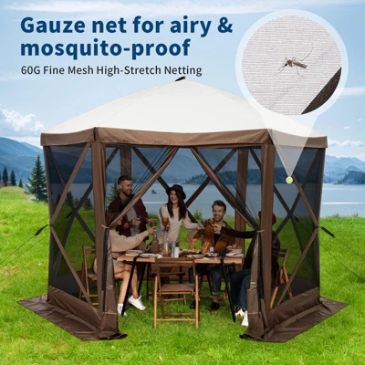 Gazebo Screen Tent With Mosquito Netting, 6 Sided Pop Up Canopy Shelter, With Carrying Bag, Ground Stakes, For Outdoor Camping, Lawn, Backyard 4 Gazebo Screen Tent With Mosquito Netting, 6 Sided Pop Up Canopy Shelter, With Carrying Bag, Ground Stakes, For Outdoor Camping, Lawn, Backyard - Image 4