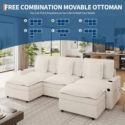 108 Inch Chenille Modular U Shaped Cloud Couch, 3-Seater Sofas With Movable Ottoman And Cup Holder, Sectional Couches For Living Room 3 108 Inch Chenille Modular U Shaped Cloud Couch, 3-Seater Sofas With Movable Ottoman And Cup Holder, Sectional Couches For Living Room - Image 3