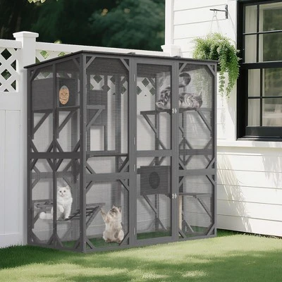 70'' Large Walk-in Catio Outdoor Cat Enclosure With Window, 4 Jumping Platforms & 2 Resting Box 8 70'' Large Walk-in Catio Outdoor Cat Enclosure With Window, 4 Jumping Platforms & 2 Resting Box - Image 8