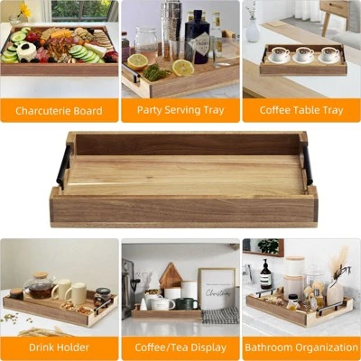 Serving Tray With Metal Handles, 17 Inches Acacia Wood Coffee Table Tray, Trays For Serving Food 5 Serving Tray With Metal Handles, 17 Inches Acacia Wood Coffee Table Tray, Trays For Serving Food - Image 5