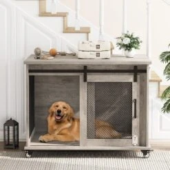 37 Inch Dog Crate Furniture, Indoor Dog Cage With Sliding Barn Door, Flip Top Dog Kennel End Table With Removable Divider 17 37 Inch Dog Crate Furniture, Indoor Dog Cage With Sliding Barn Door, Flip Top Dog Kennel End Table With Removable Divider -Living Aura Store GUEST 103b8dee 5051 4364 b602 459568799fc9