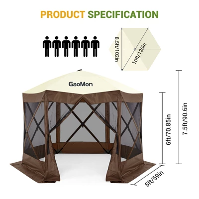 Instant Pop Up Gazebo 10x10ft With 6 Mesh Walls - Portable Canopy Tent For Camping, Backyard & Parties | Includes Carry Bag & Stakes 2 Instant Pop Up Gazebo 10x10ft With 6 Mesh Walls - Portable Canopy Tent For Camping, Backyard & Parties | Includes Carry Bag & Stakes - Image 2