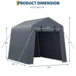 6' X 8' X 7' Outdoor Storage Shed, Portable Garage Tent With Waterproof PE Tarp, Roll-Up Zippered Doors & Vents For Bike, ATV, Motorcycle, Grey -Living Aura Store GUEST 16ceac35 b963 45bc b112 16a5fb77bea6