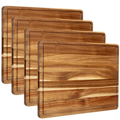 4 Piece Large Acacia Wood Cutting Board, 20x15x1.5 Inch, Knives Friendly Chopping Board With Deep Juice Grooves & Built In Handle For Kitchen 7 4 Piece Large Acacia Wood Cutting Board, 20x15x1.5 Inch, Knives Friendly Chopping Board With Deep Juice Grooves & Built In Handle For Kitchen - Image 7