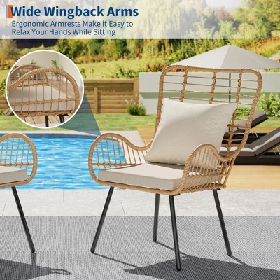 Set Of 2 All-Weather Wicker Patio Chairs, Outdoor Rattan Dining Chairs With Thick Cushions & High Backrest For Porch, Balcony, Garden, Brown 4 Set Of 2 All-Weather Wicker Patio Chairs, Outdoor Rattan Dining Chairs With Thick Cushions & High Backrest For Porch, Balcony, Garden, Brown - Image 4