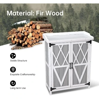 Potting Bench Outdoor Cabinet With Metal Tabletop, Wooden Storage Cabinets Weatherproof, Planting Work Benches With Adjustable Shelf 3 Potting Bench Outdoor Cabinet With Metal Tabletop, Wooden Storage Cabinets Weatherproof, Planting Work Benches With Adjustable Shelf - Image 3