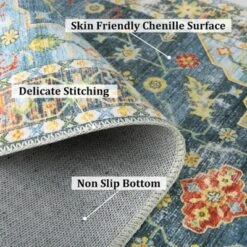 Wasshable Vintage Distressed Floral Print Living Room Bedroom Area Rug, Chenille Non Slip Floor Carpet For Dining Room Home Office -Living Aura Store GUEST 189d99e6 7384 4fa6 9784 22f6e87ff1c1