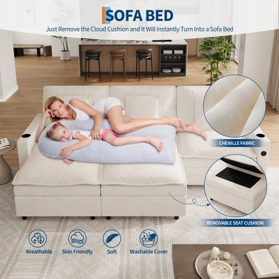 108 Inch Chenille Modular U Shaped Cloud Couch, 3-Seater Sofas With Movable Ottoman And Cup Holder, Sectional Couches For Living Room 6 108 Inch Chenille Modular U Shaped Cloud Couch, 3-Seater Sofas With Movable Ottoman And Cup Holder, Sectional Couches For Living Room - Image 6