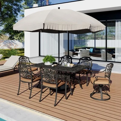 7 Piece Patio Furniture Dining Set, All-Weather Outdoor Table And Chairs For 6, Includes 4 Dining Chair & 2 Swivel Chairs & 60'' Rectangular Table 7 7 Piece Patio Furniture Dining Set, All-Weather Outdoor Table And Chairs For 6, Includes 4 Dining Chair & 2 Swivel Chairs & 60'' Rectangular Table - Image 7