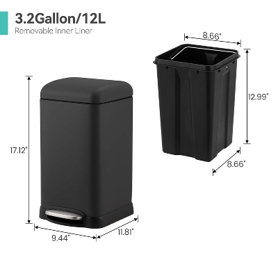 12L Bathroom Trash Can With Lid, Stainless Steel Kitchen Trash Can, Step-On Pedal, Fingerprint-Resistant Finish For Kitchen, Bathroom 1 12L Bathroom Trash Can With Lid, Stainless Steel Kitchen Trash Can, Step-On Pedal, Fingerprint-Resistant Finish For Kitchen, Bathroom