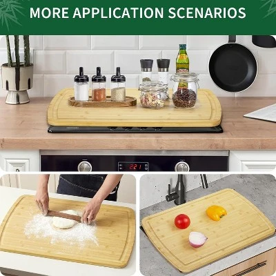 Extra Large Bamboo Cutting Board For Kitchen, Stove Top Cover Wood Butcher Block With Juice Groove For Meat Turkey Carving Charcuteries, 0.8" Th 7 Extra Large Bamboo Cutting Board For Kitchen, Stove Top Cover Wood Butcher Block With Juice Groove For Meat Turkey Carving Charcuteries, 0.8" Th - Image 7