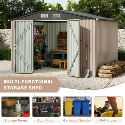 Outdoor Metal Storage Shed, Weatherproof Garden Shed With Lock, Sloping Roof & Ventilation, For Backyard, Patio & Garage Storage 4 Outdoor Metal Storage Shed, Weatherproof Garden Shed With Lock, Sloping Roof & Ventilation, For Backyard, Patio & Garage Storage - Image 4