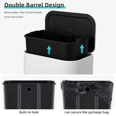 Trash Can, Stainless Steel Garbage Can With Soft-Close Lid, Foot Pedal, Removable Inner Basket 2 Trash Can, Stainless Steel Garbage Can With Soft-Close Lid, Foot Pedal, Removable Inner Basket - Image 2