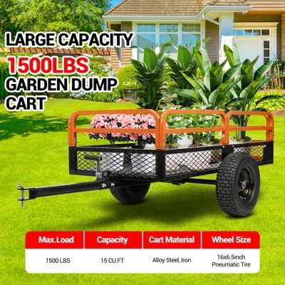 Heavy Duty Tow Behind ATV Trailer, 750 Lbs Steel Dump Cart Garden Carts With Removable Sides, Metal Utility Wagon For Riding Lawn Mower Tractor 3 Heavy Duty Tow Behind ATV Trailer, 750 Lbs Steel Dump Cart Garden Carts With Removable Sides, Metal Utility Wagon For Riding Lawn Mower Tractor - Image 3