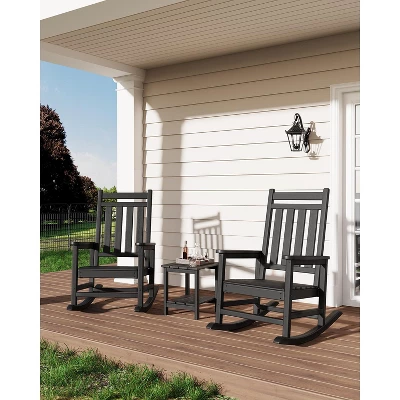 Adirondack Outdoor Patio Rocking Chair, All Weather HDPE Glider Rocker Chair With High Backrest For Porch Balcony Lawn, 380 Lbs Capacity 3 Adirondack Outdoor Patio Rocking Chair, All Weather HDPE Glider Rocker Chair With High Backrest For Porch Balcony Lawn, 380 Lbs Capacity - Image 3