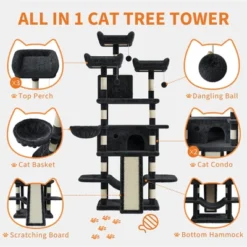 68.5" Multi-Level Cat Tree For Indoor, Heavy Duty Adult Cat Tower With 2 Condos, Plush Perches, Sisal Scratching Posts,Hammocks,Basket,Dangling Balls 9 68.5" Multi-Level Cat Tree For Indoor, Heavy Duty Adult Cat Tower With 2 Condos, Plush Perches, Sisal Scratching Posts,Hammocks,Basket,Dangling Balls -Living Aura Store GUEST 1dbc0ea0 5e5e 41e5 a2b0 eec3f67452bc