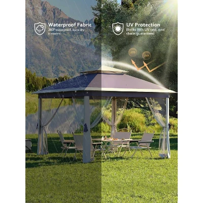 11x11 FT Heavy-Duty Outdoor Gazebo Pavilion - Double Roof W/ Mosquito Netting, All-Weather Metal Frame For Patio, Garden & Deck 2 11x11 FT Heavy-Duty Outdoor Gazebo Pavilion - Double Roof W/ Mosquito Netting, All-Weather Metal Frame For Patio, Garden & Deck - Image 2