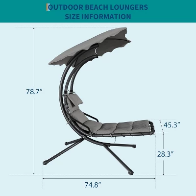 Hanging Chaise Lounge Swing Chair With Canopy, Curved Steel Hammock Lounger For Indoor And Outdoor Use, Patio, Pool, Garden 1 Hanging Chaise Lounge Swing Chair With Canopy, Curved Steel Hammock Lounger For Indoor And Outdoor Use, Patio, Pool, Garden