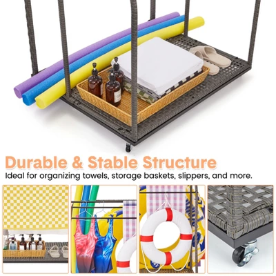 Outdoor Pool Towel Rack, 5 Bar Pool Towel Stand With Rattan Base, Towel Freestanding Rack For Poolside, Patio, Bathroom, Clothing Drying Rack 7 Outdoor Pool Towel Rack, 5 Bar Pool Towel Stand With Rattan Base, Towel Freestanding Rack For Poolside, Patio, Bathroom, Clothing Drying Rack - Image 7