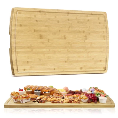 Large Bamboo Cutting Board With Built-in Deep Juice Groove And Back Inner Handles, Easy Cleaning 8 Large Bamboo Cutting Board With Built-in Deep Juice Groove And Back Inner Handles, Easy Cleaning - Image 8
