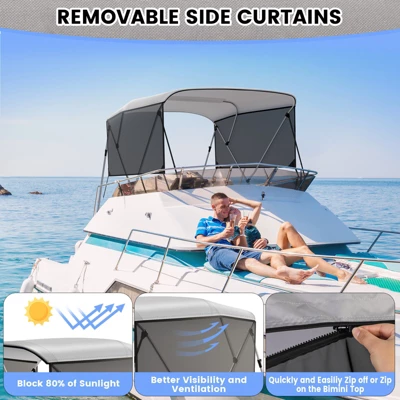 3 Bow Bimini Tops, Mesh Sidewalls Support Poles, Marine Grade Canvas Top, Includes 2 Straps Storage Boot 1 Inch Aluminum Frame 2 3 Bow Bimini Tops, Mesh Sidewalls Support Poles, Marine Grade Canvas Top, Includes 2 Straps Storage Boot 1 Inch Aluminum Frame - Image 2